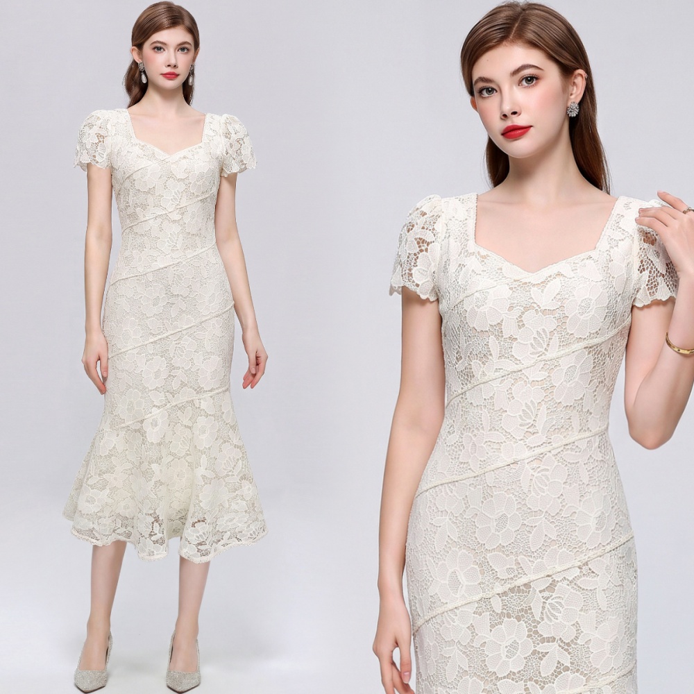 Temperament elegant pinched waist ladies lace dress