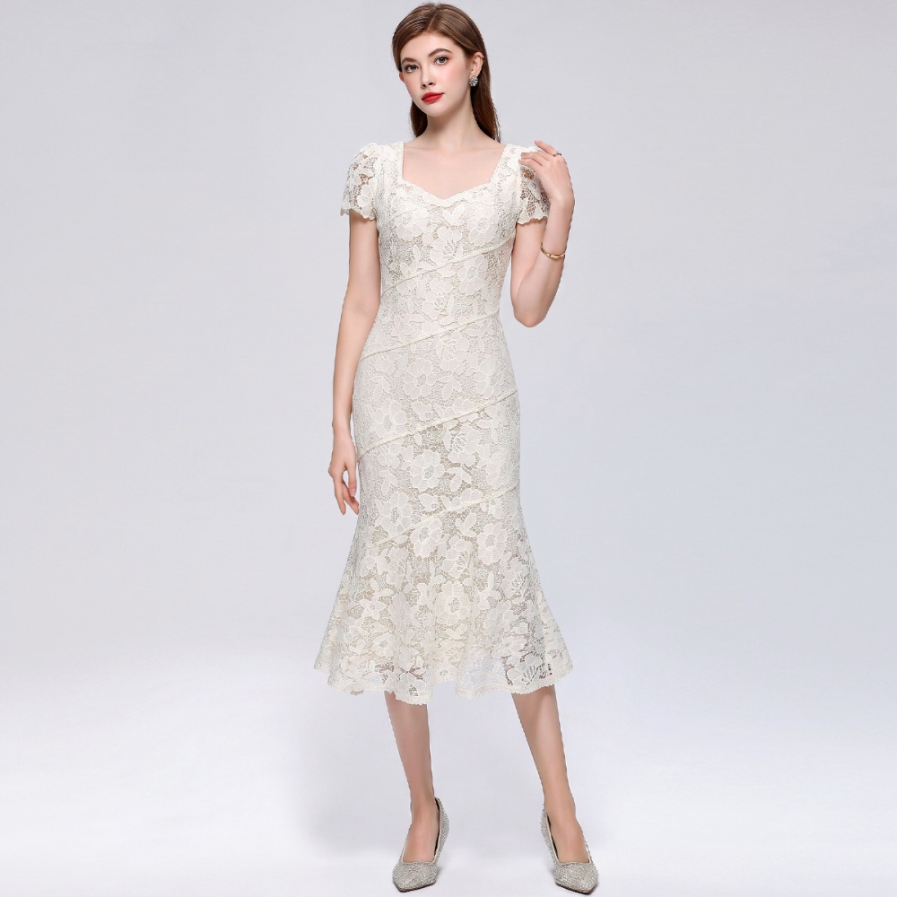 Temperament elegant pinched waist ladies lace dress
