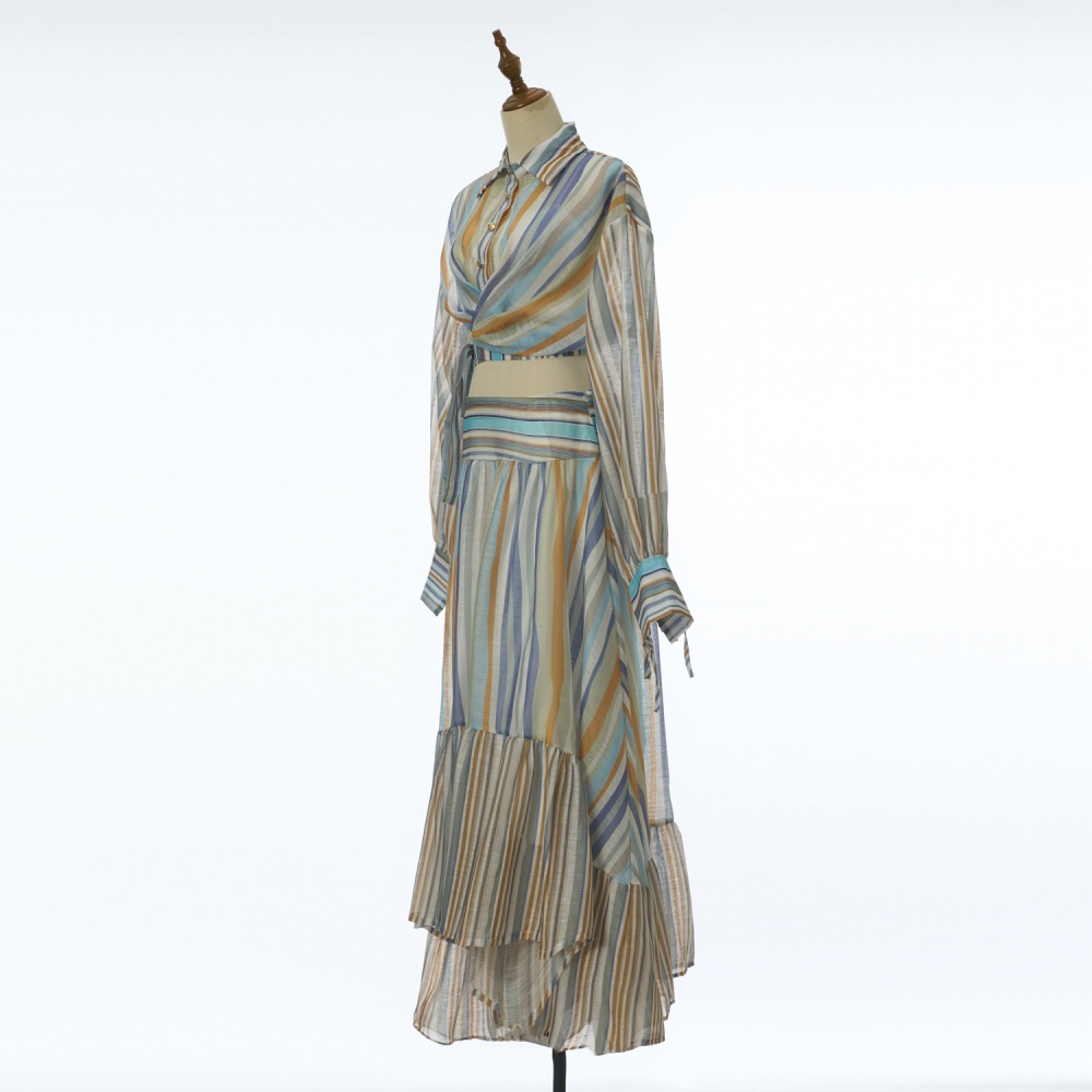 Mixed colors European style long dress lantern shirt a set