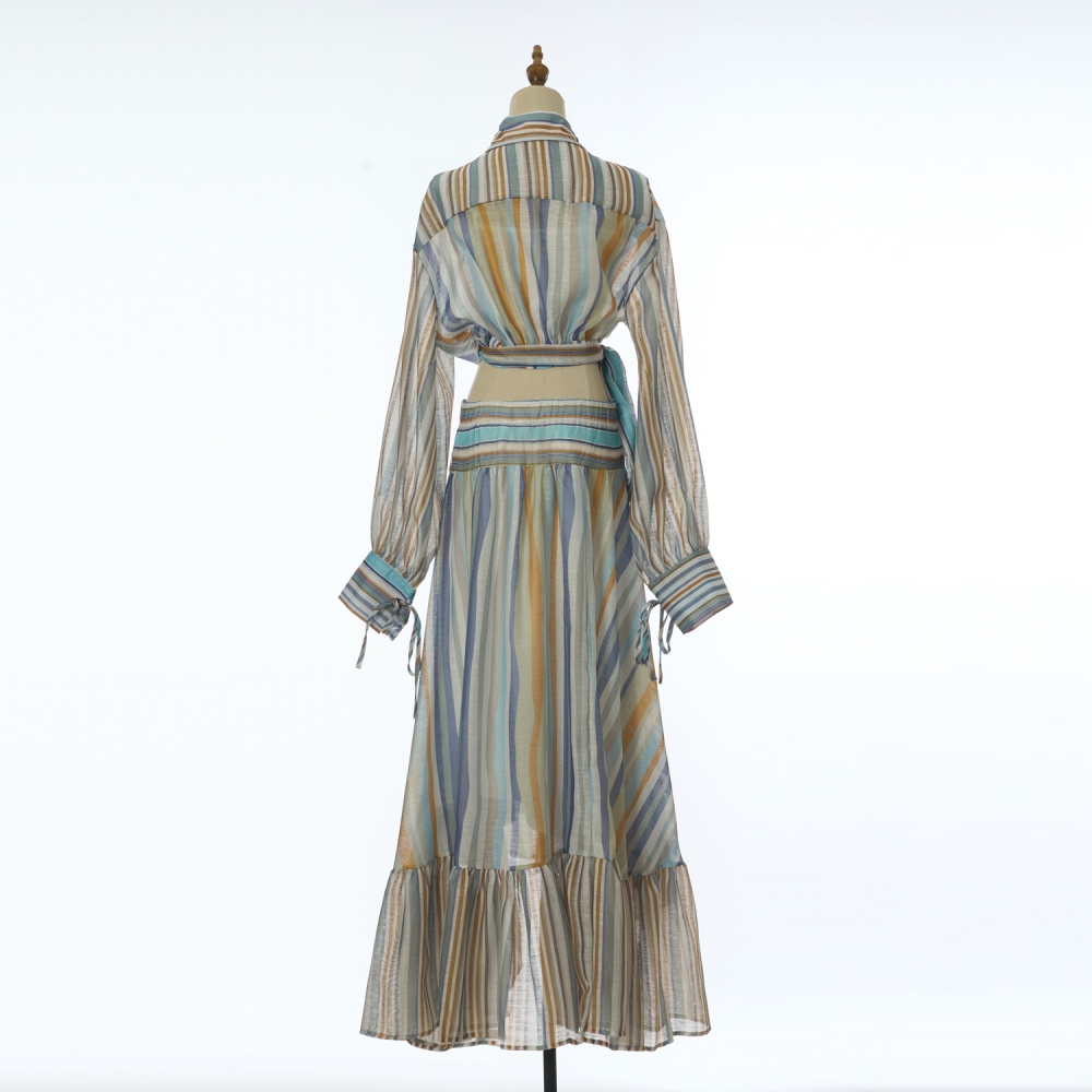 Mixed colors European style long dress lantern shirt a set