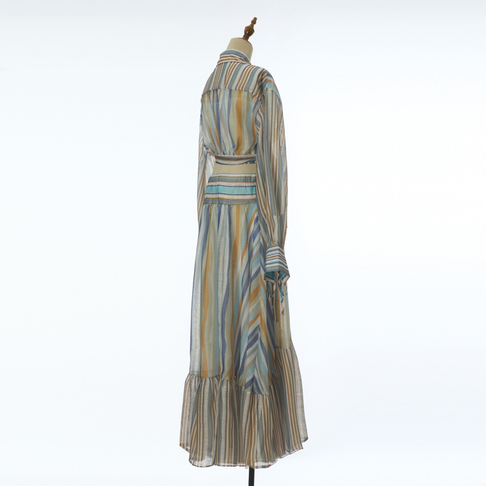 Mixed colors European style long dress lantern shirt a set