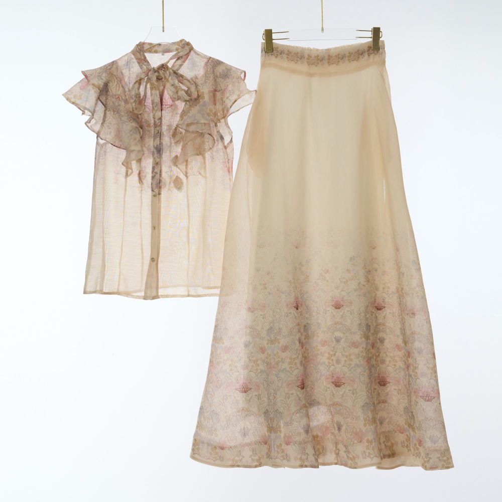 Printing colors skirt lotus leaf edges tops 2pcs set