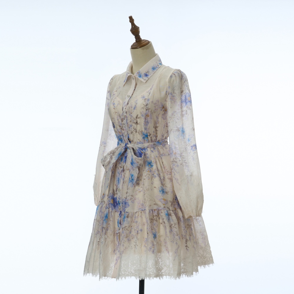 Spring and summer printing business suit lantern sleeve dress