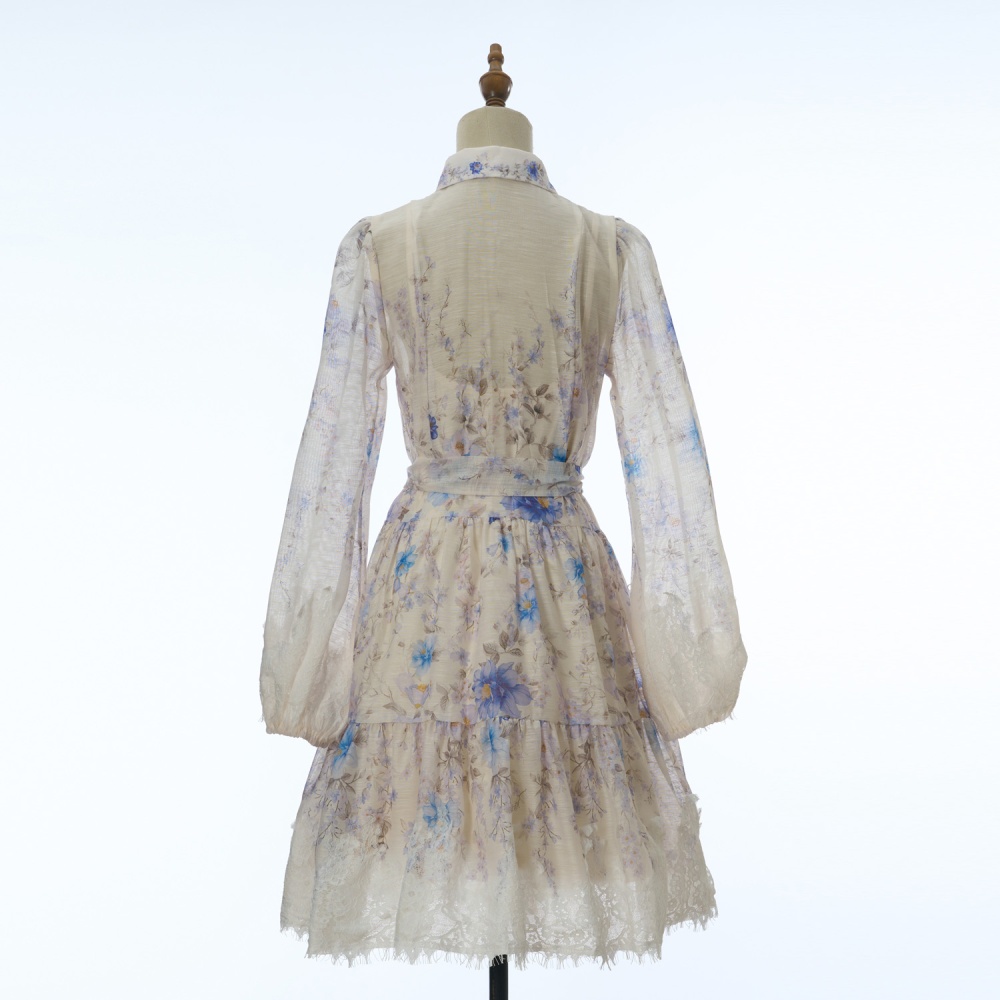 Spring and summer printing business suit lantern sleeve dress