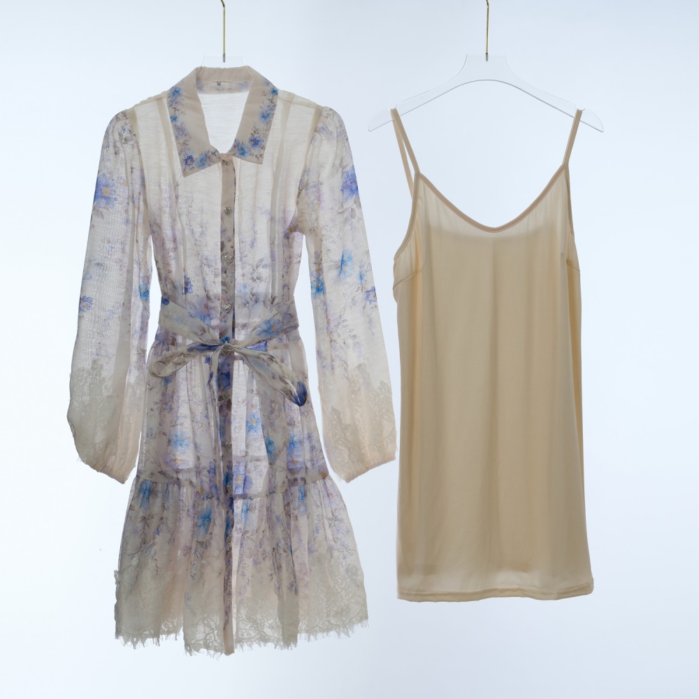 Spring and summer printing business suit lantern sleeve dress