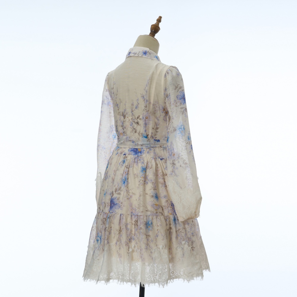 Spring and summer printing business suit lantern sleeve dress