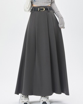 A-line high waist skirt gray slim long skirt for women