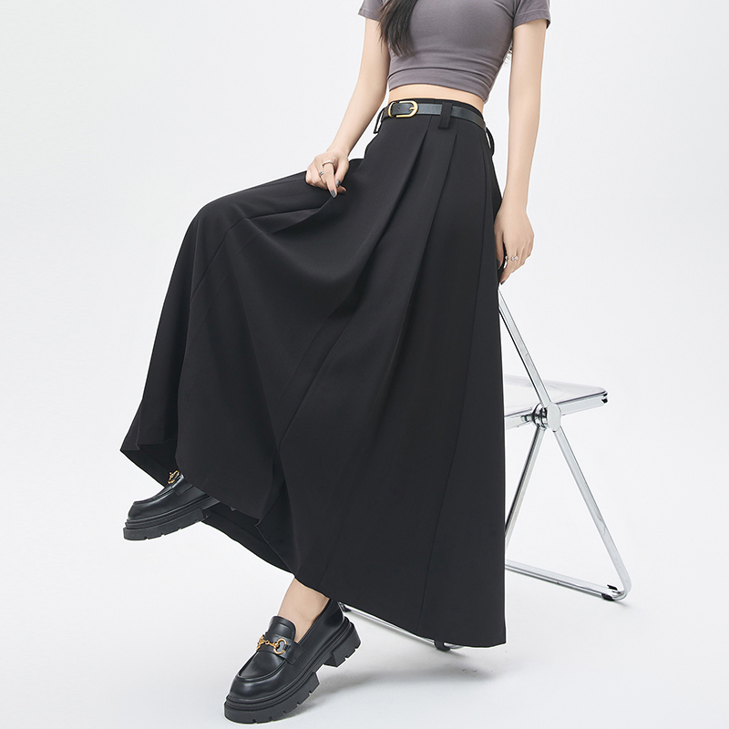 A-line high waist skirt gray slim long skirt for women