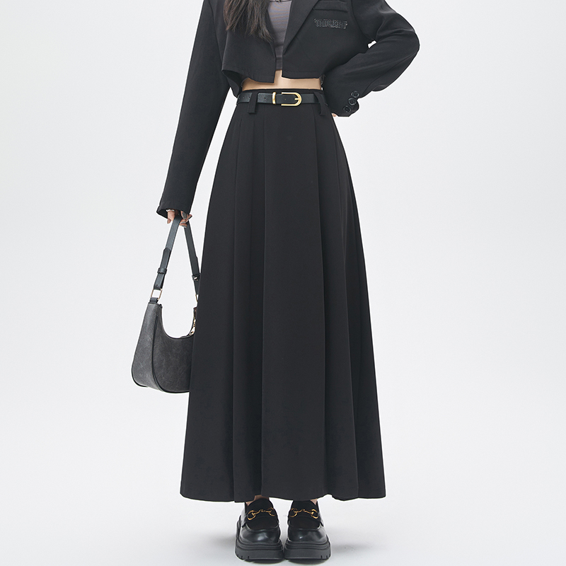 A-line high waist skirt gray slim long skirt for women