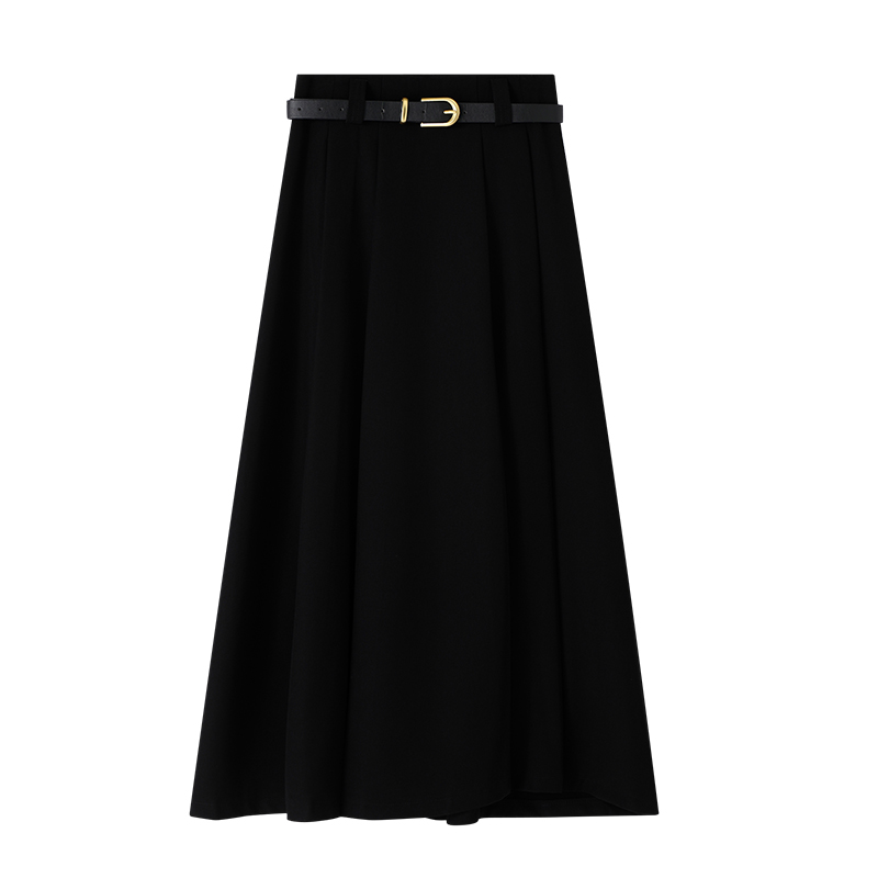 A-line high waist skirt gray slim long skirt for women