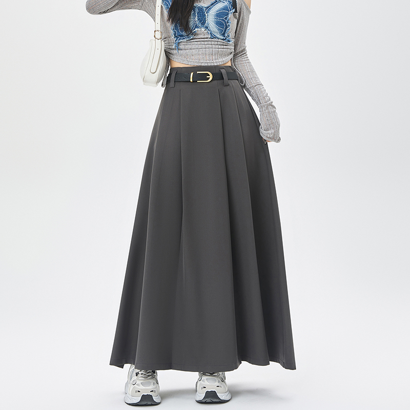 A-line high waist skirt gray slim long skirt for women
