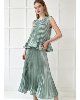 Loose tops pleated vest a set for women