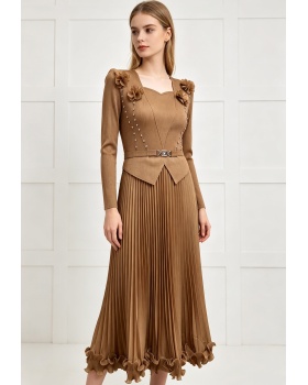 Loose colors rhinestone tops wood ear fold large yard dress