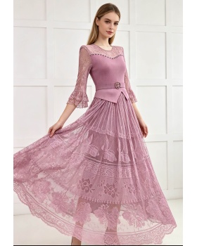 Rhinestone loose slim large yard pinched waist dress for women