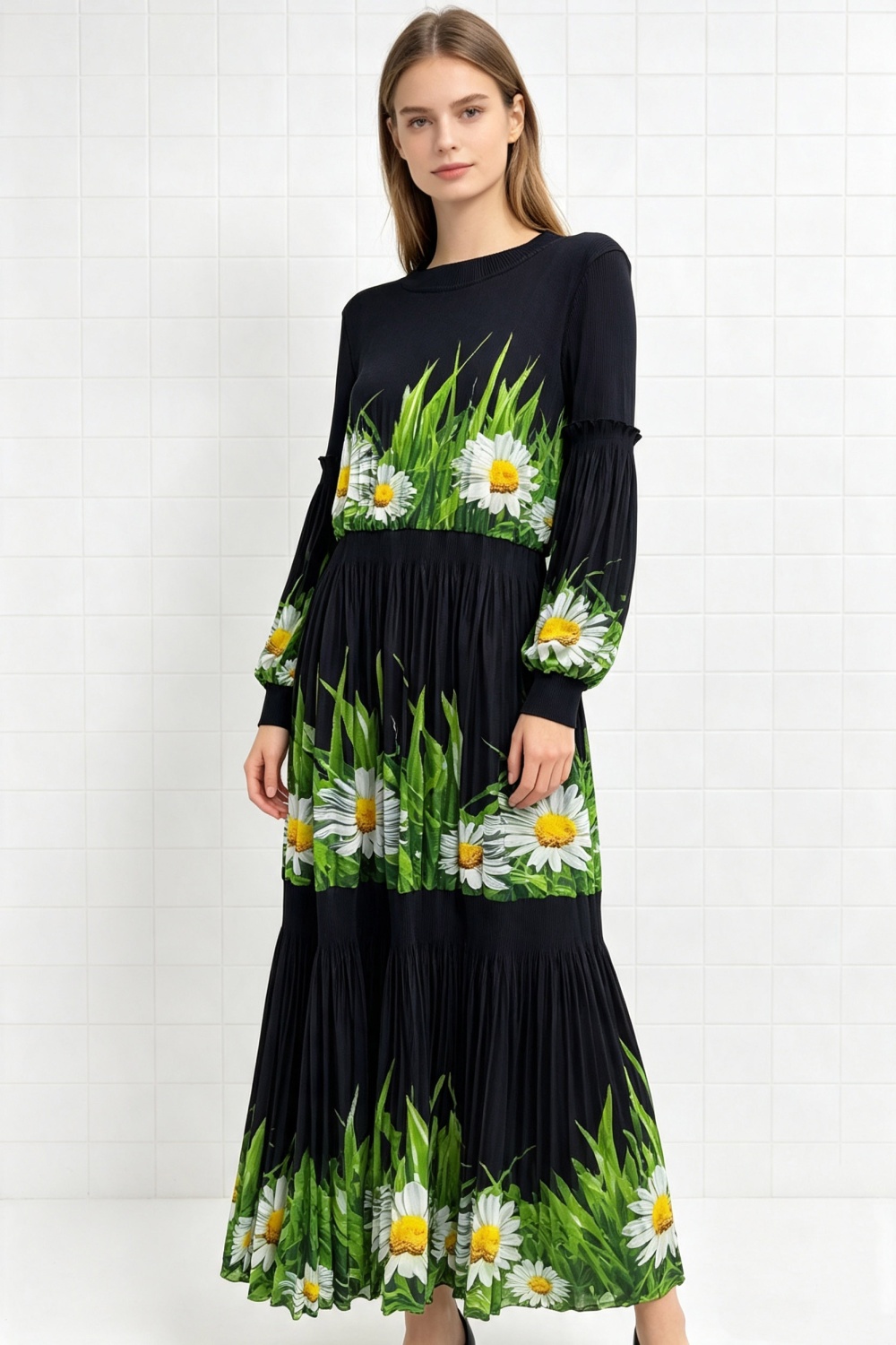 Wood ear loose lotus leaf edges elegant bandage dress