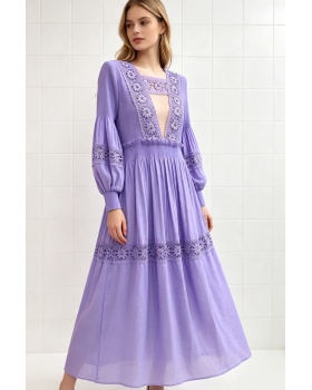 Lantern sleeve fold lace hollow large yard elegant dress