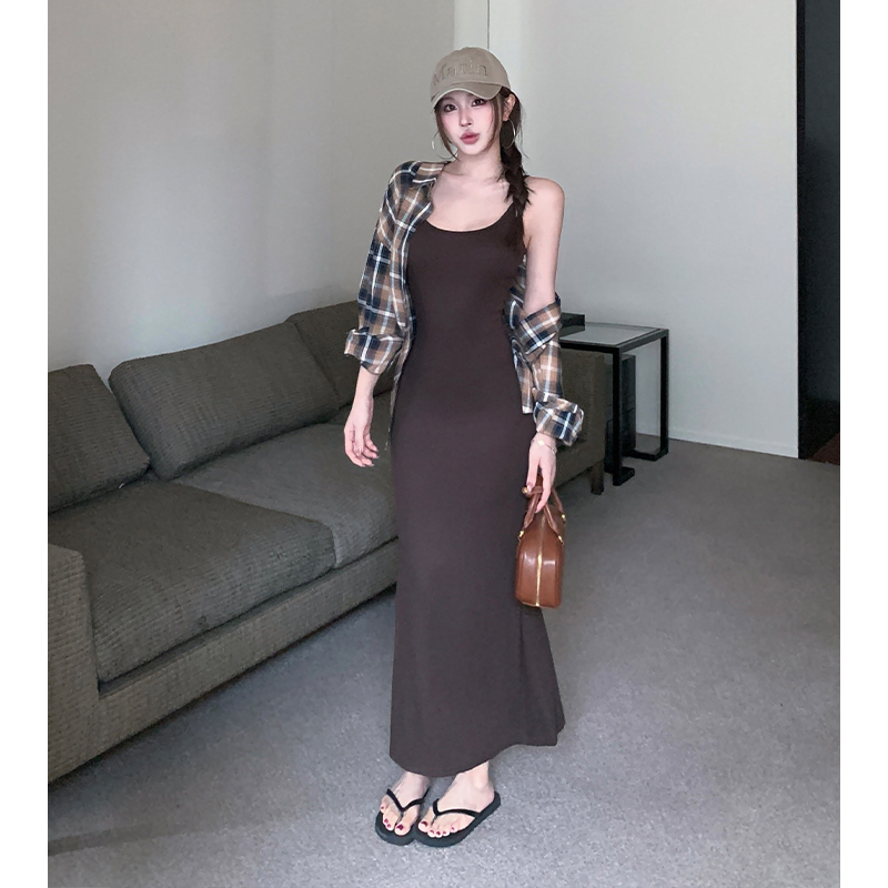 Lazy strap dress autumn shirt 2pcs set for women
