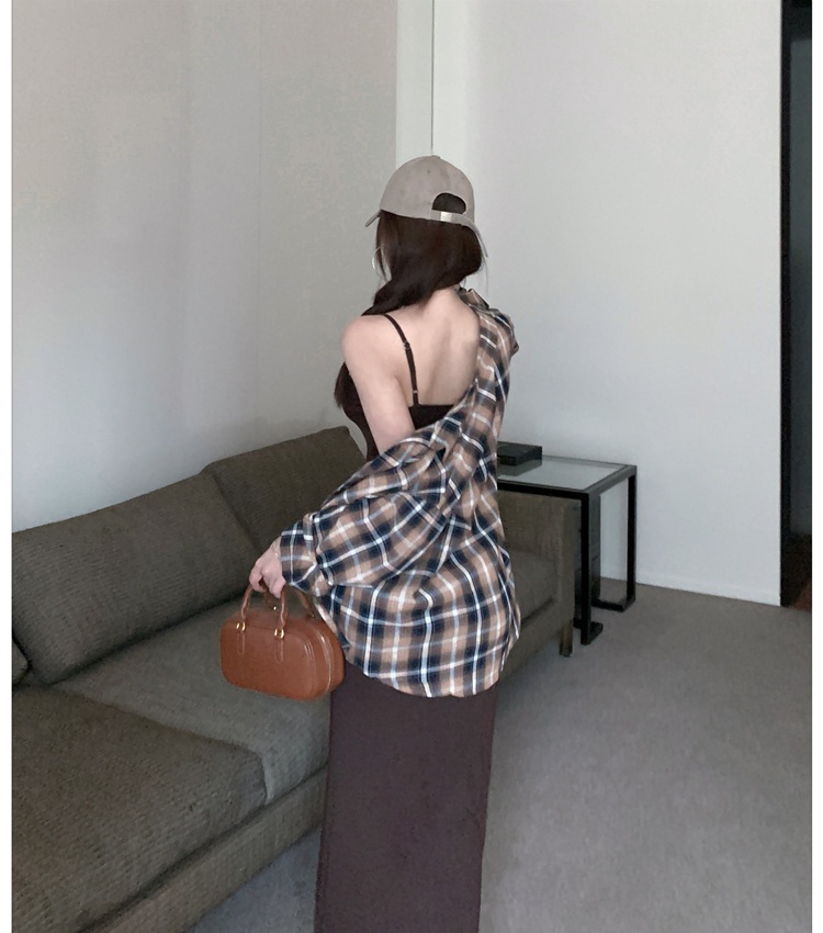 Lazy strap dress autumn shirt 2pcs set for women
