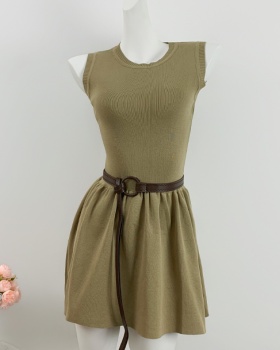 Round neck knitted dress sleeveless slim T-back for women