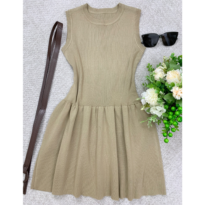 Round neck knitted dress sleeveless slim T-back for women