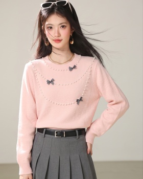 Pullover sweet knitted tender beading sweater for women