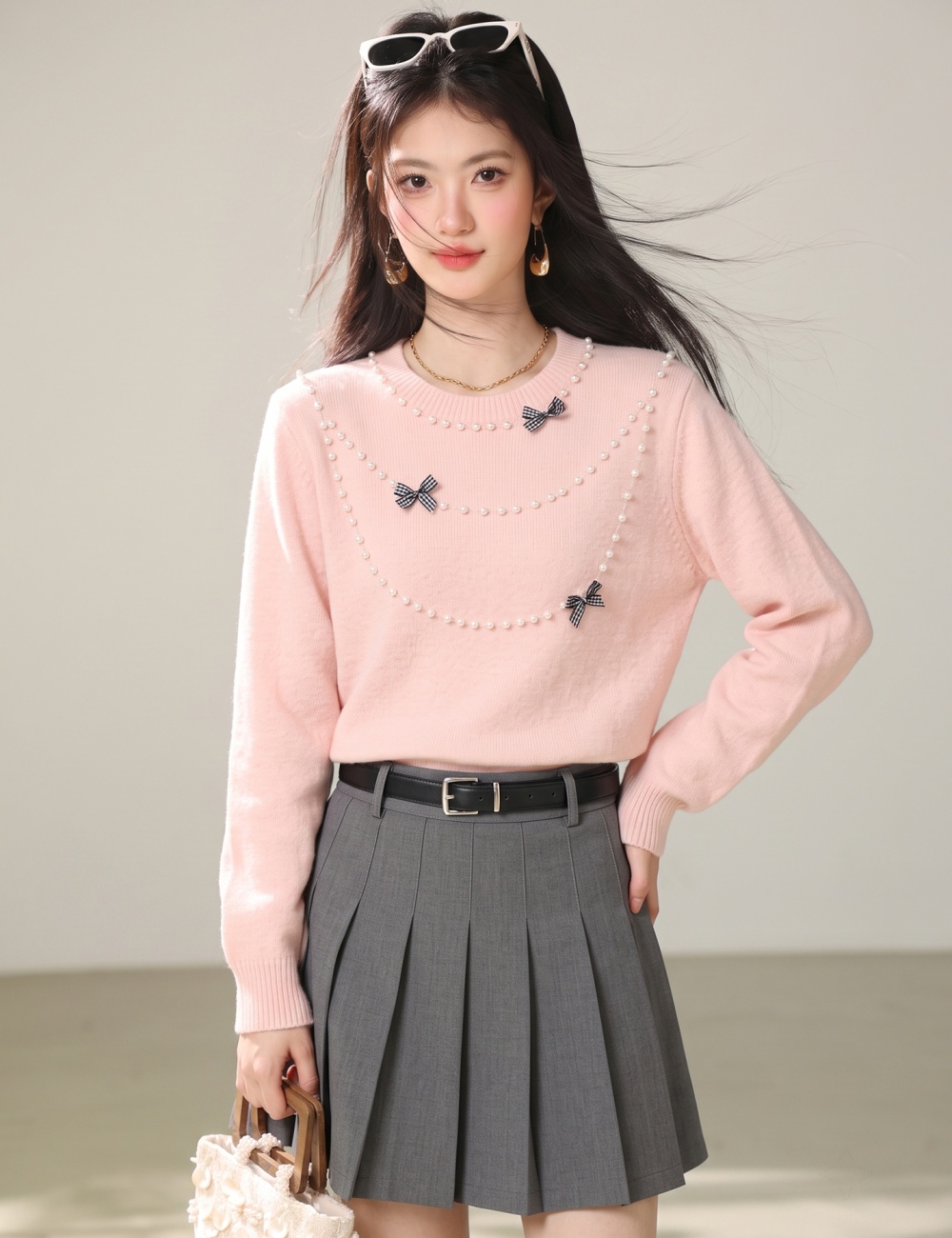 Pullover sweet knitted tender beading sweater for women