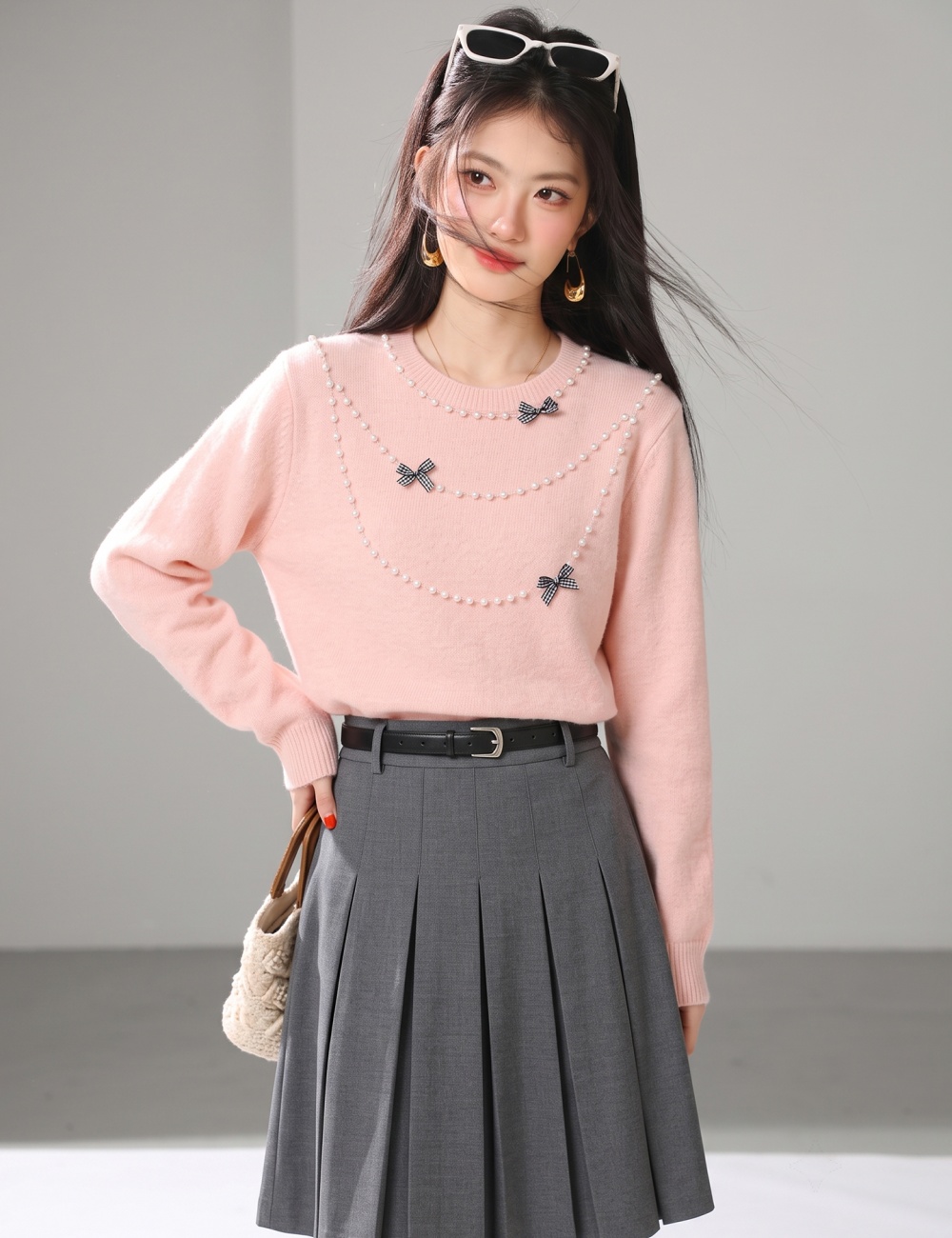 Pullover sweet knitted tender beading sweater for women