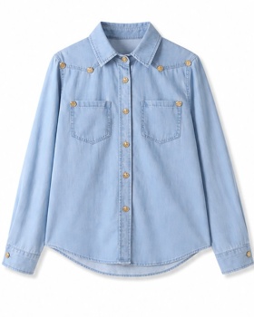 Spring France style shirt blue denim tops for women