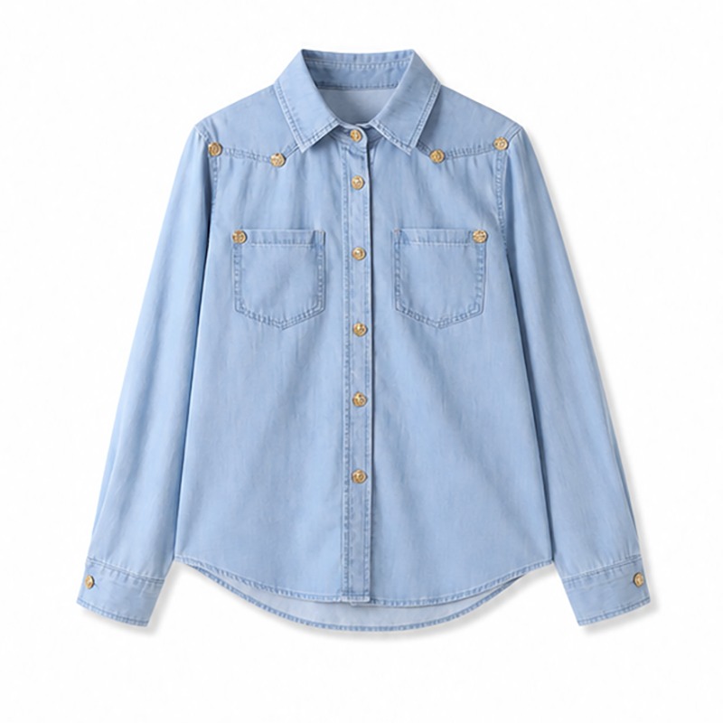 Spring France style shirt blue denim tops for women