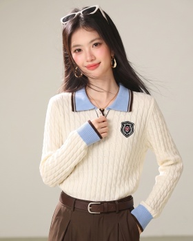 Slim embroidery autumn tops short mixed colors sweater