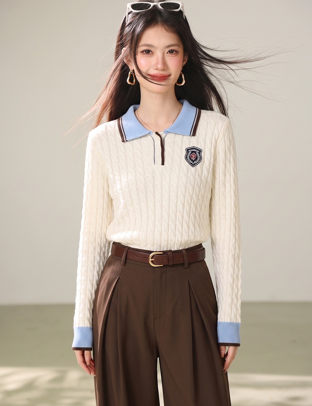 Slim embroidery autumn tops short mixed colors sweater