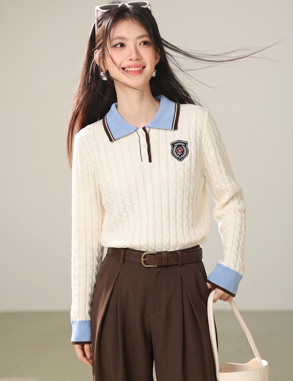 Slim embroidery autumn tops short mixed colors sweater