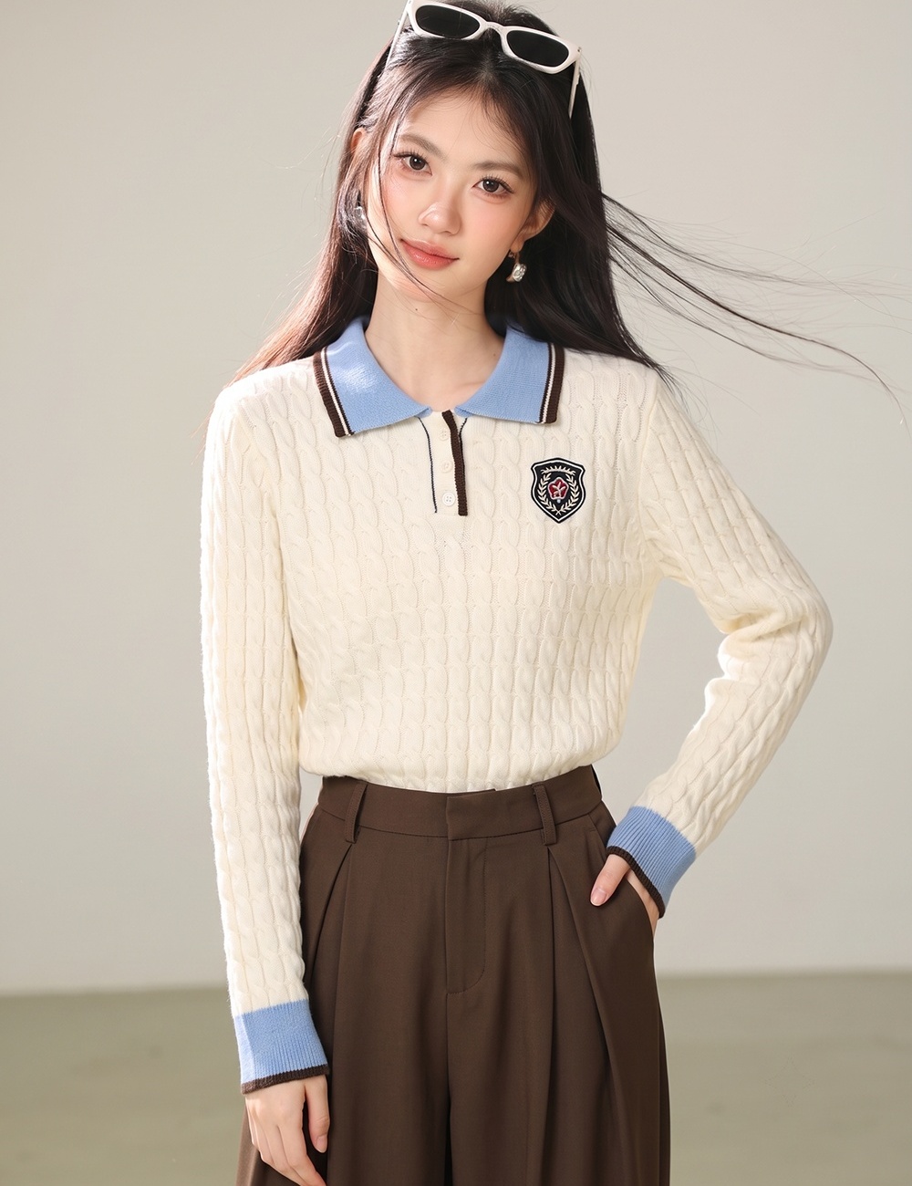 Slim embroidery autumn tops short mixed colors sweater