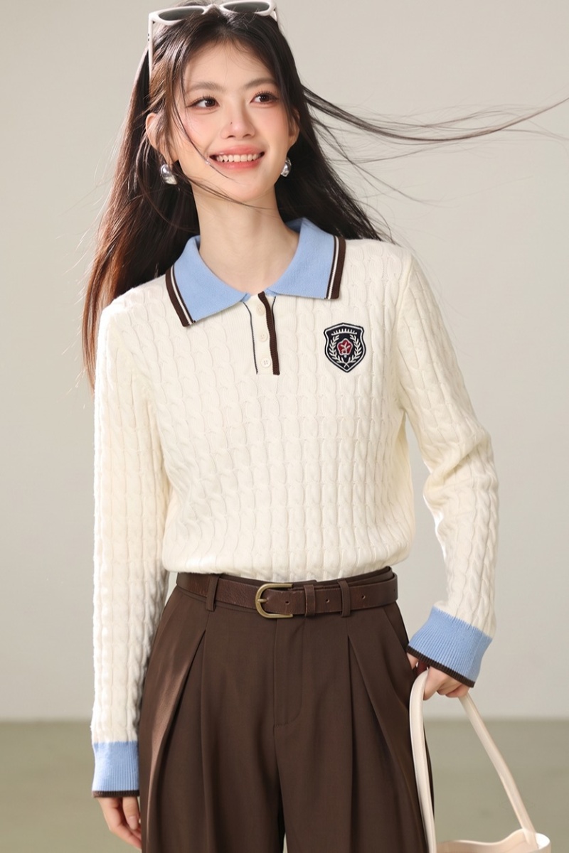 Slim embroidery autumn tops short mixed colors sweater