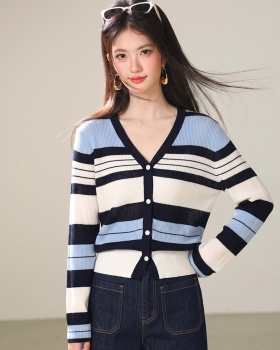 Winter stripe cardigan knitted unique tops