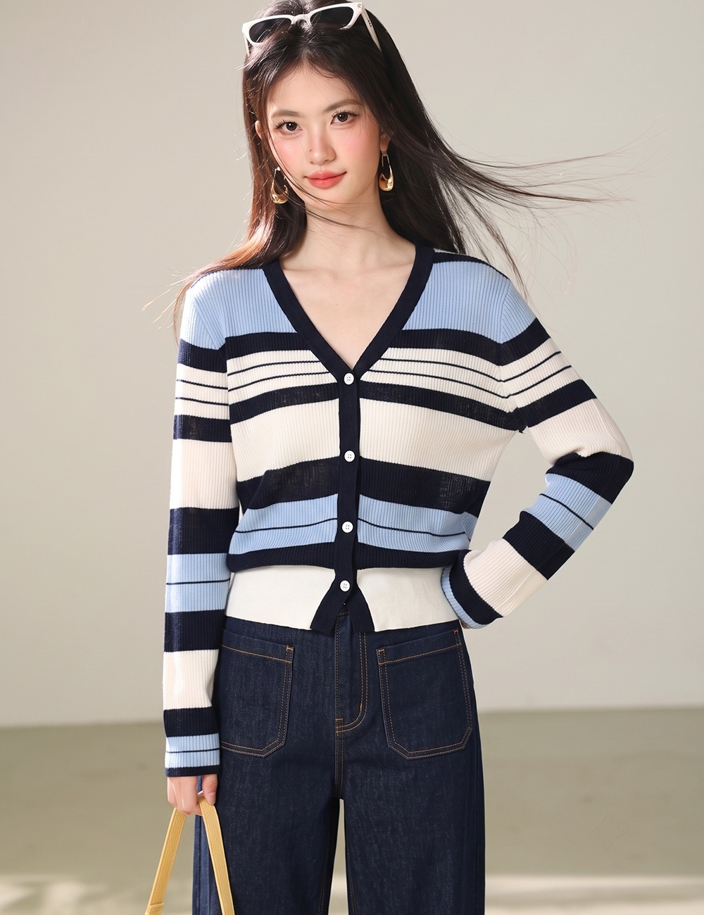 Winter stripe cardigan knitted unique tops