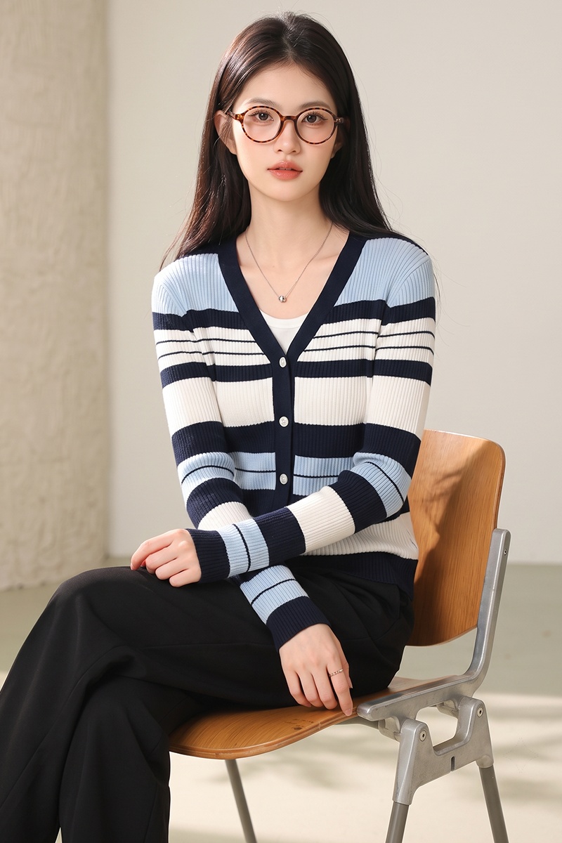 Winter stripe cardigan knitted unique tops