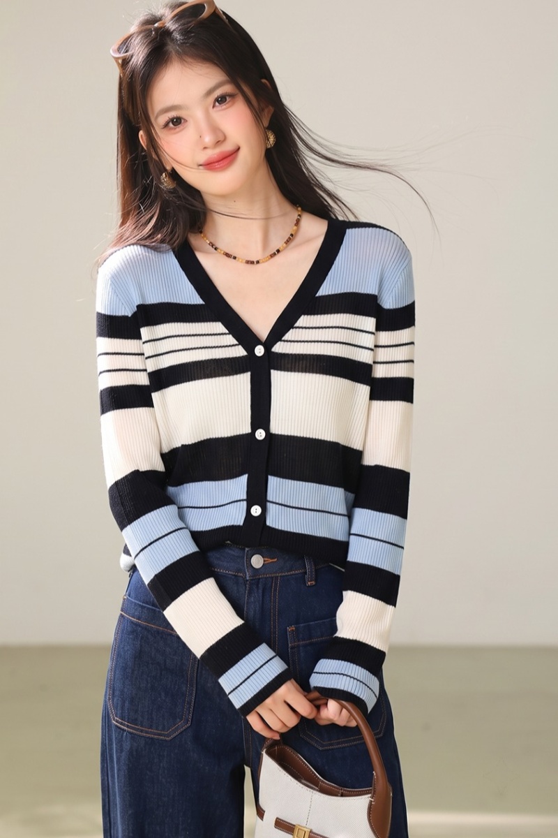 Winter stripe cardigan knitted unique tops