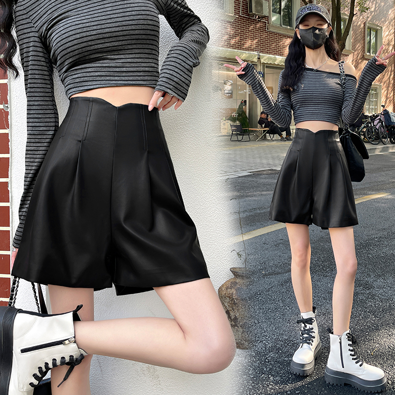 High waist boots pants bottoming leather short pants for women