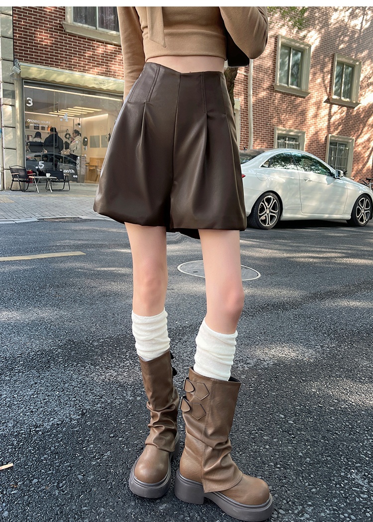High waist boots pants bottoming leather short pants for women