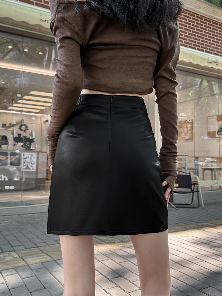 Irregular leather skirt Cover belly skirt for women