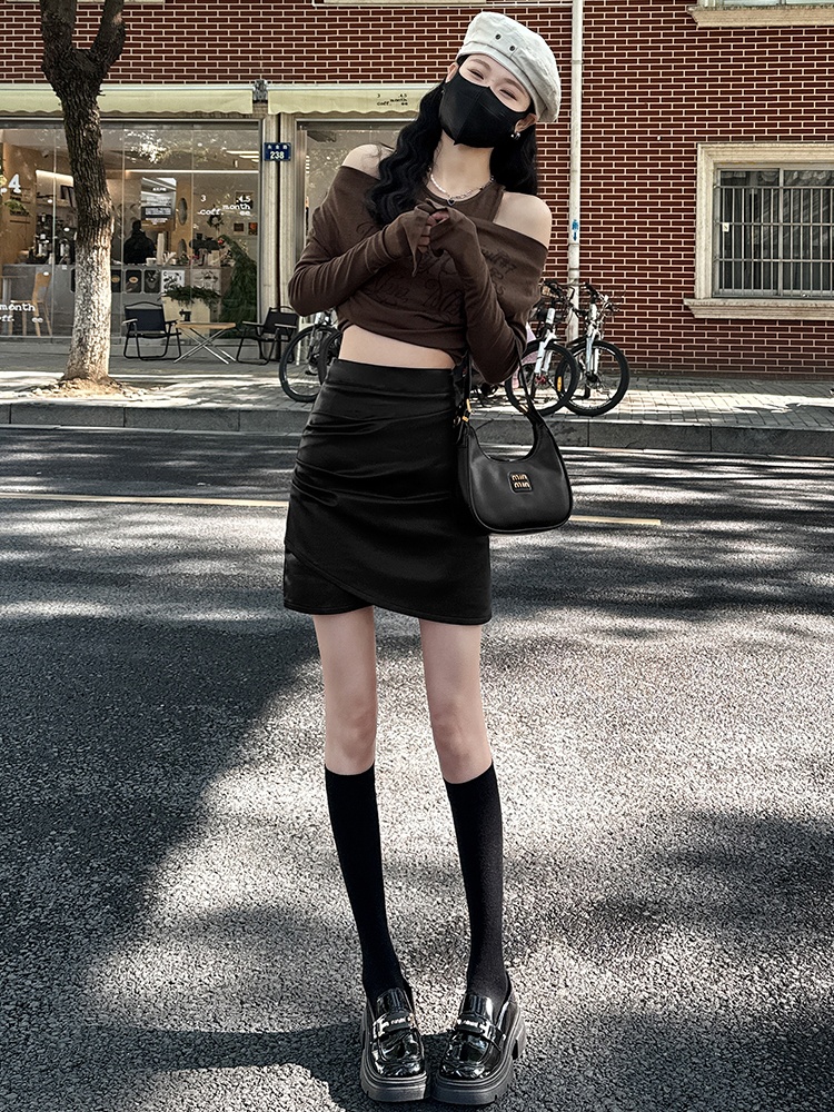 Irregular leather skirt Cover belly skirt for women