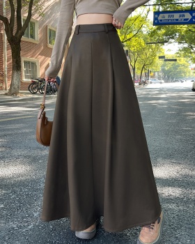 Long A-line skirt retro leather skirt for women