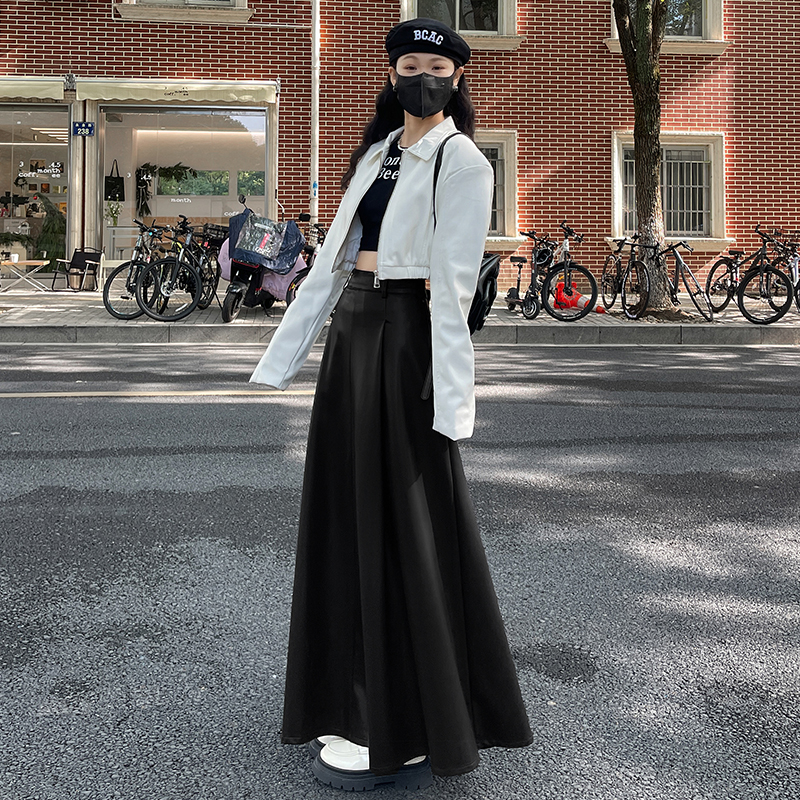Long A-line skirt retro leather skirt for women