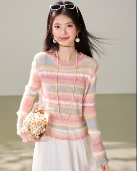 Stripe show young tops gradient sweater for women