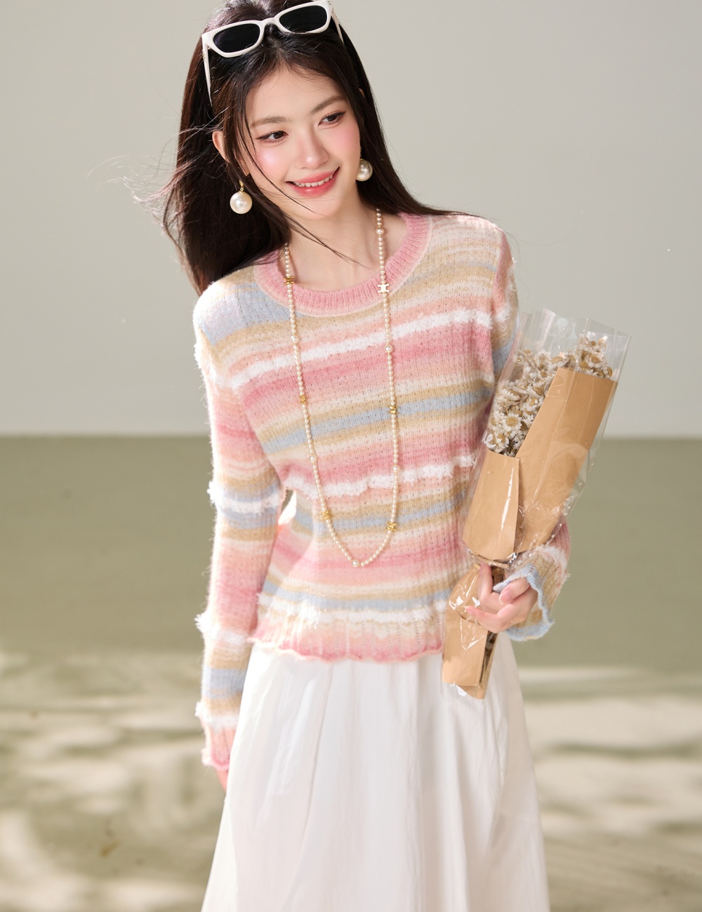 Stripe show young tops gradient sweater for women
