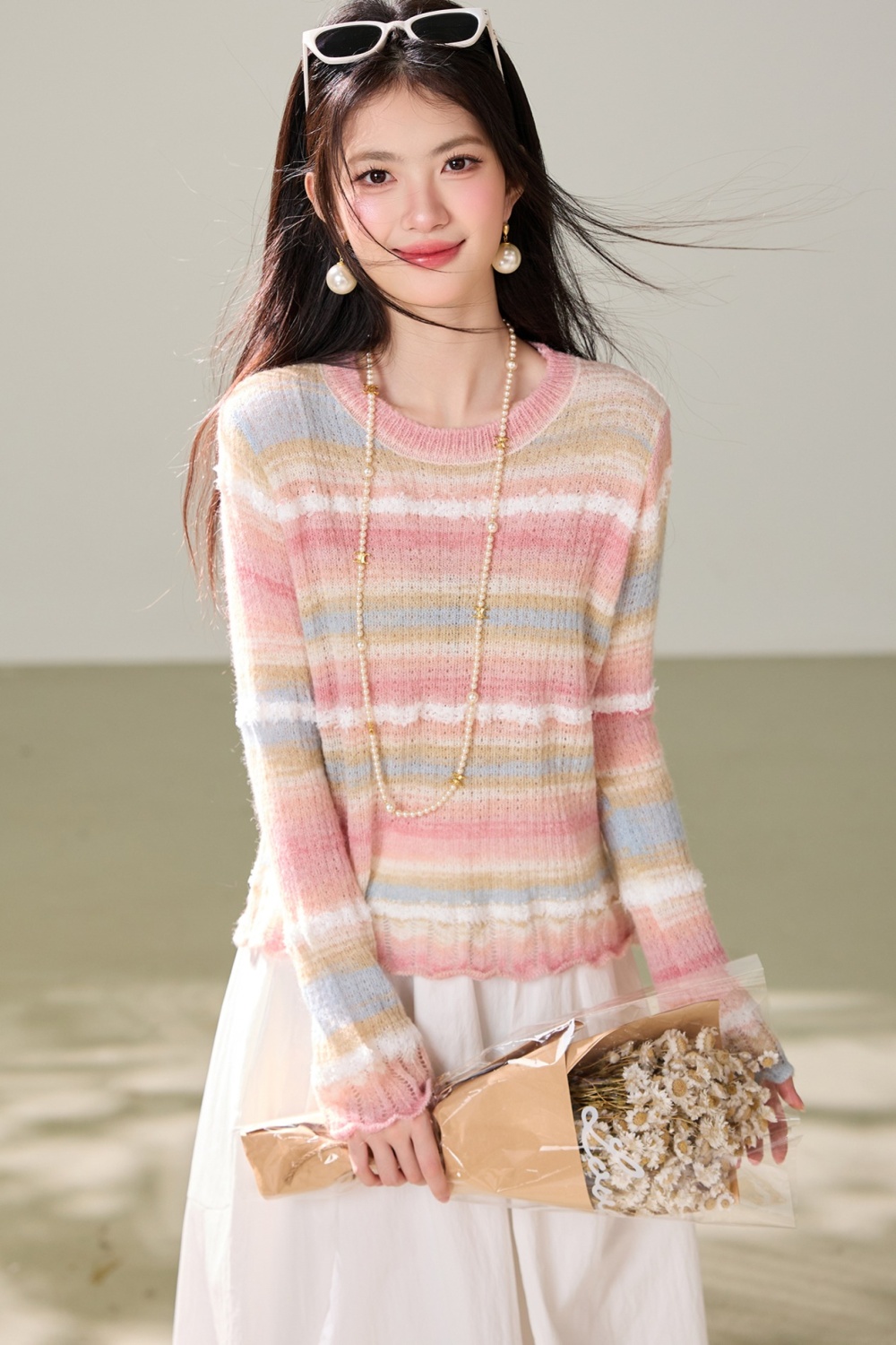 Stripe show young tops gradient sweater for women