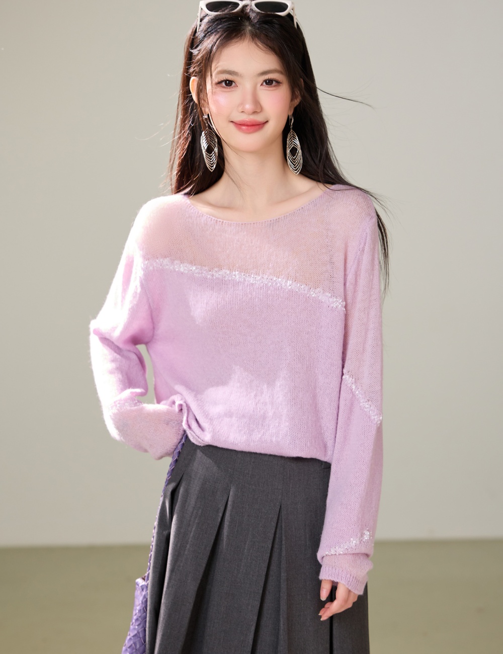 Pullover sunscreen smock splice floral sweater for women