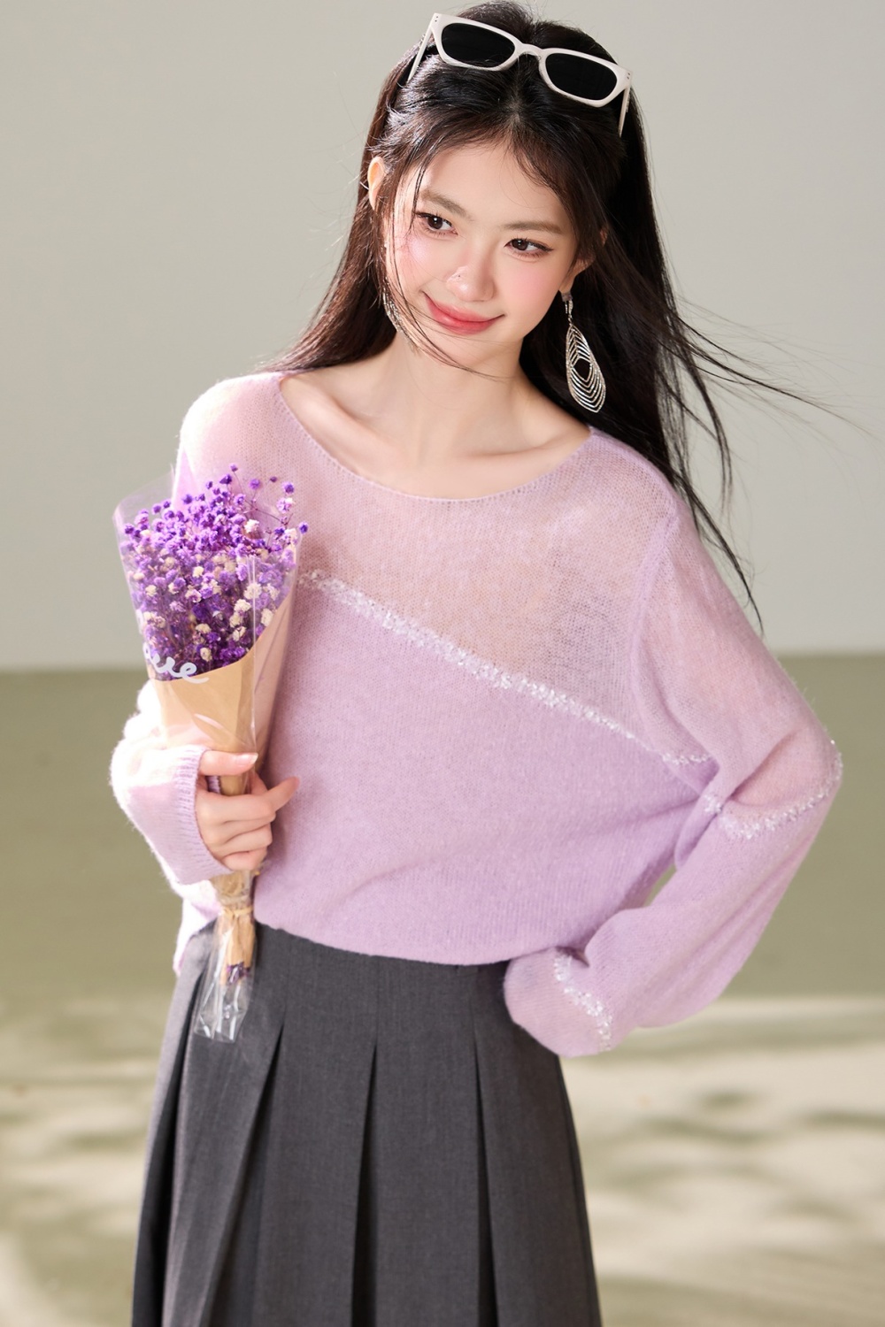 Pullover sunscreen smock splice floral sweater for women