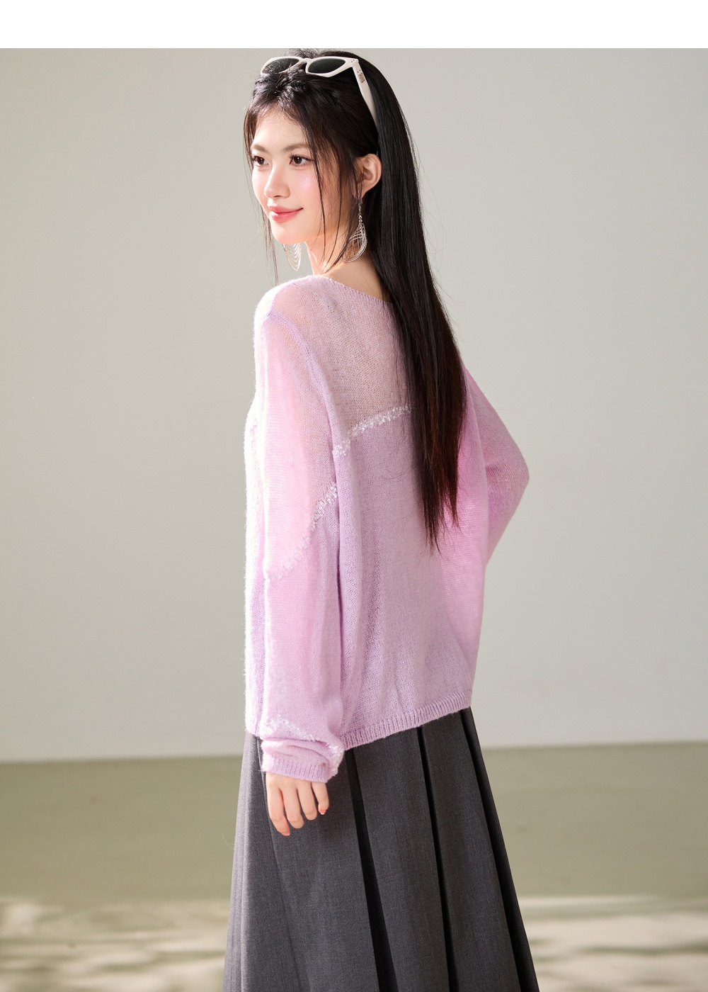 Pullover sunscreen smock splice floral sweater for women